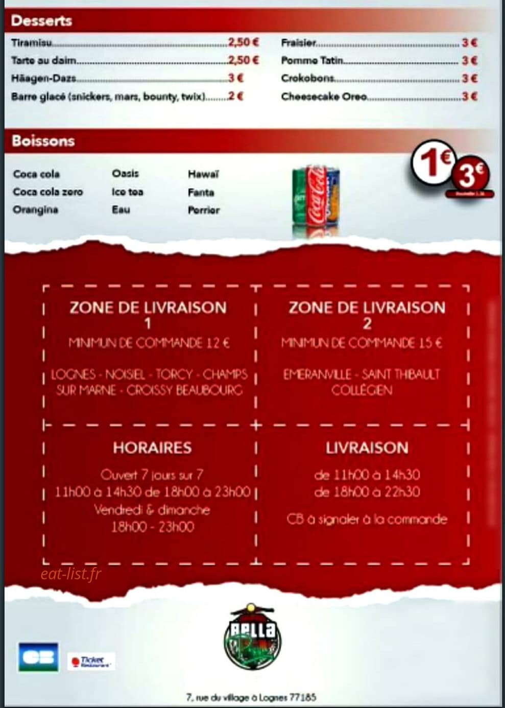 Bella Pizza — carte page 4
