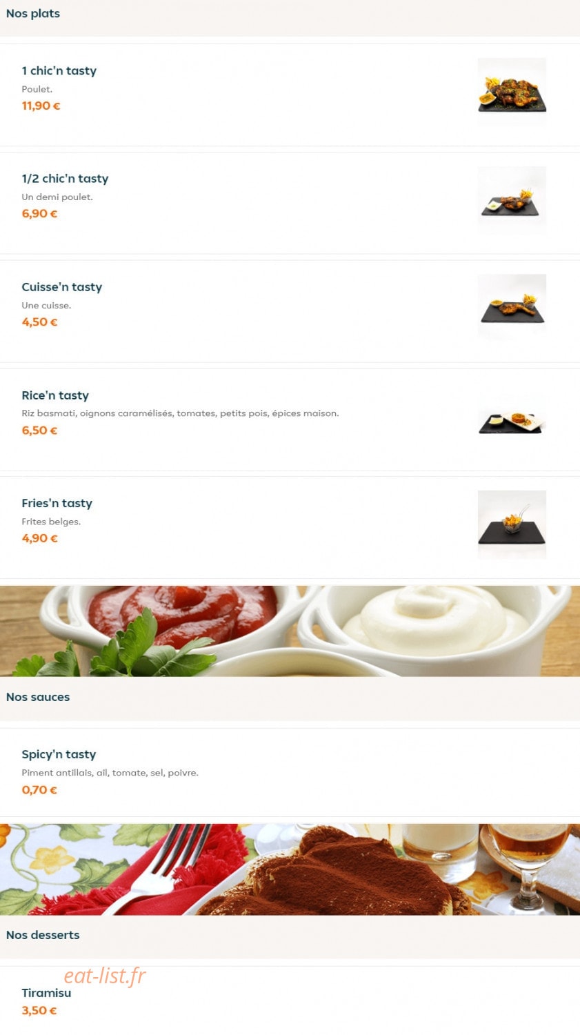 Chic'N tasty — carte page 1