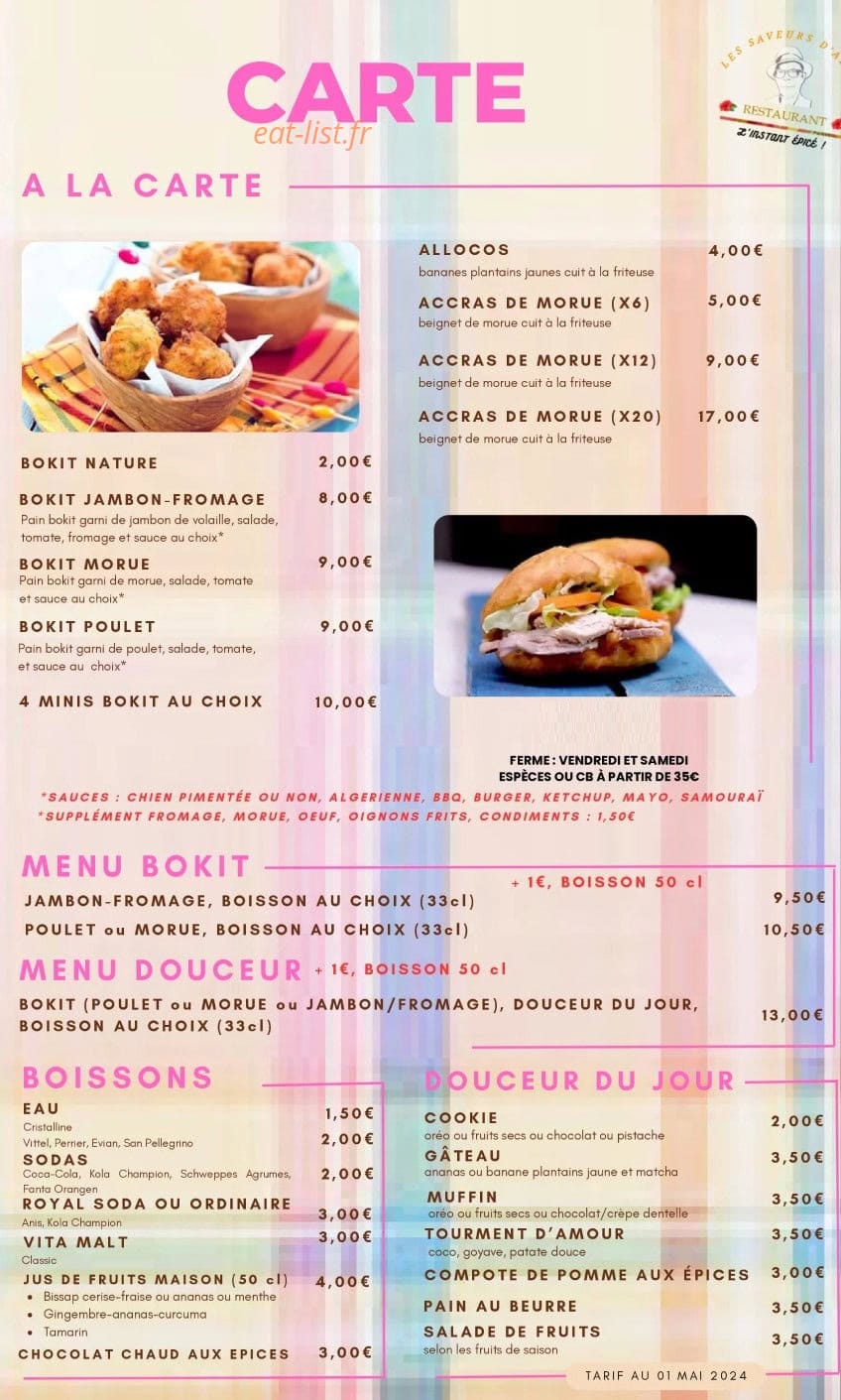 Les Saveurs d'Alice — carte page 1