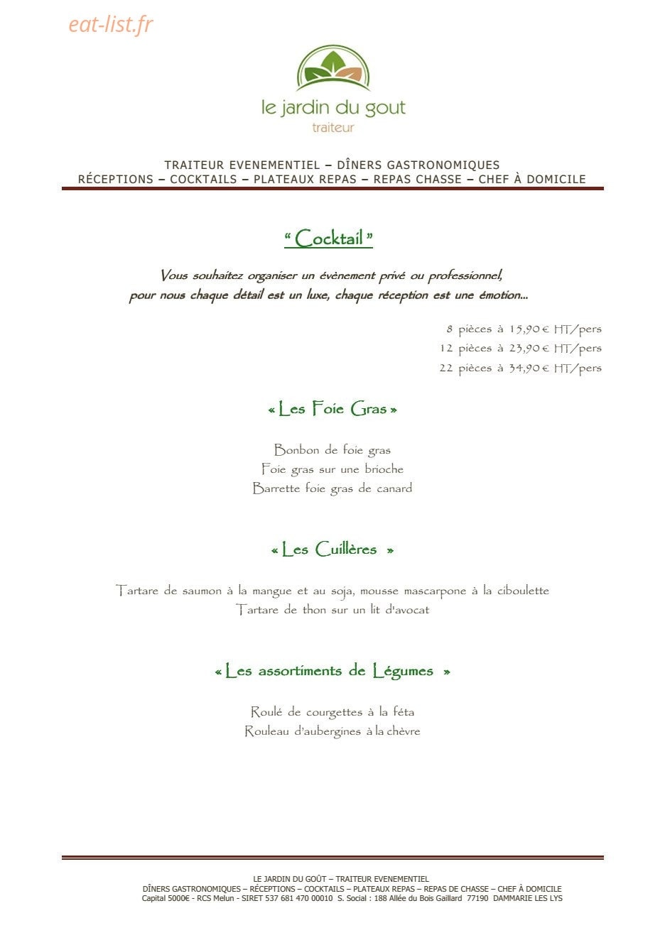 Le Jardin du Gout — carte page 13