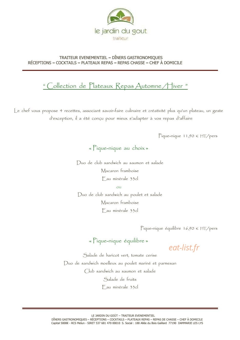 Le Jardin du Gout — carte page 28