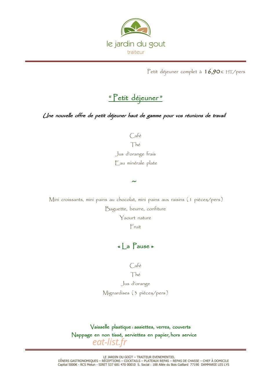 Le Jardin du Gout — carte page 21