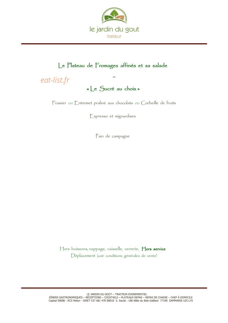 Le Jardin du Gout — carte page 19