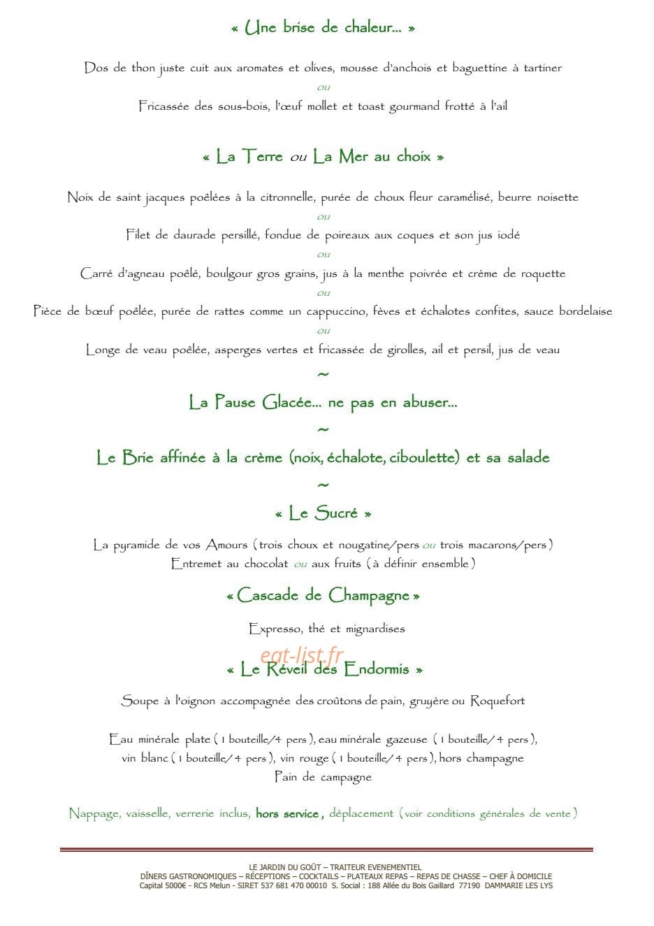 Le Jardin du Gout — carte page 10