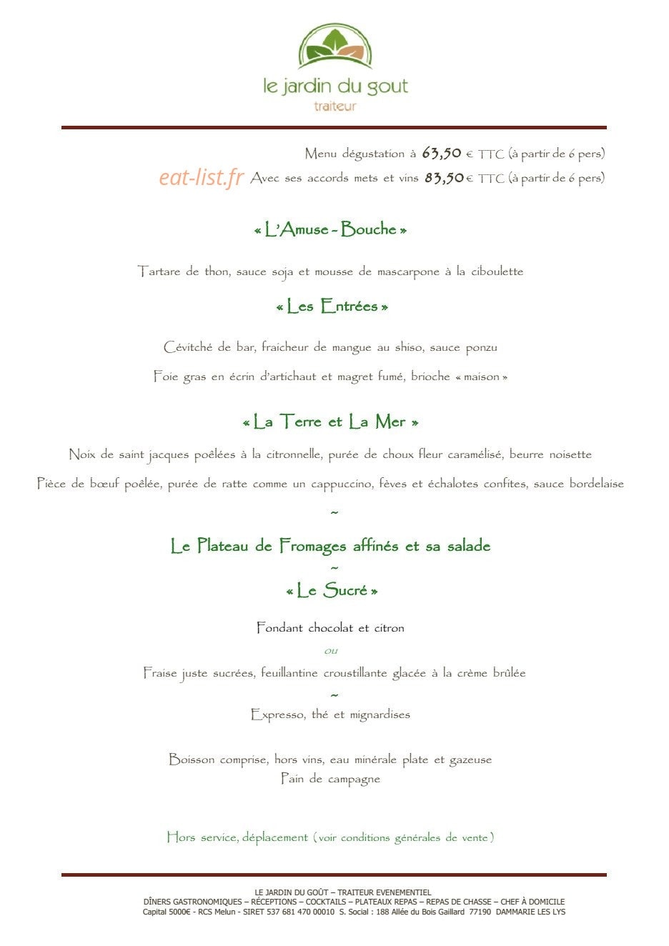 Le Jardin du Gout — carte page 26