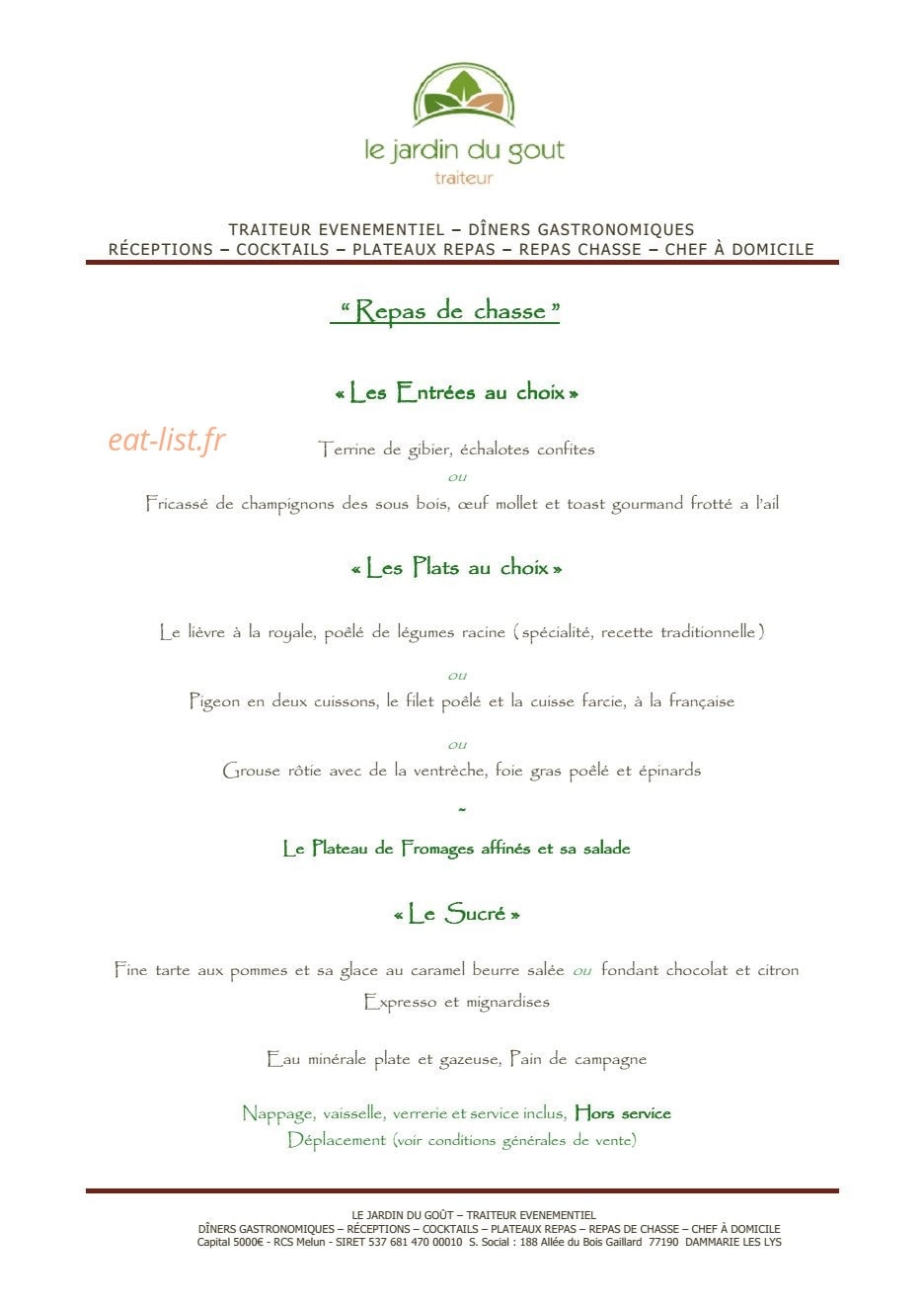 Le Jardin du Gout — carte page 27