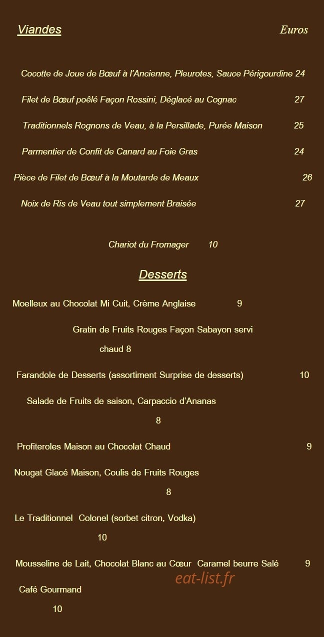 Auberge des charmettes — carte page 2