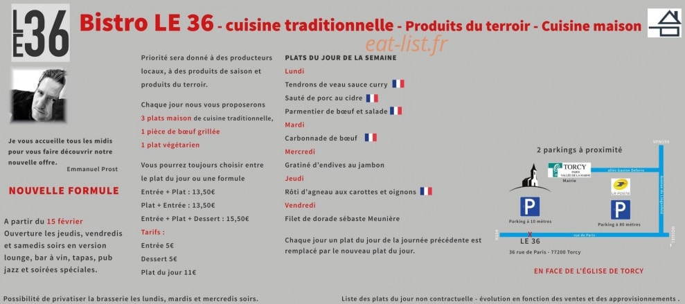Bistro le 36 — carte page 1