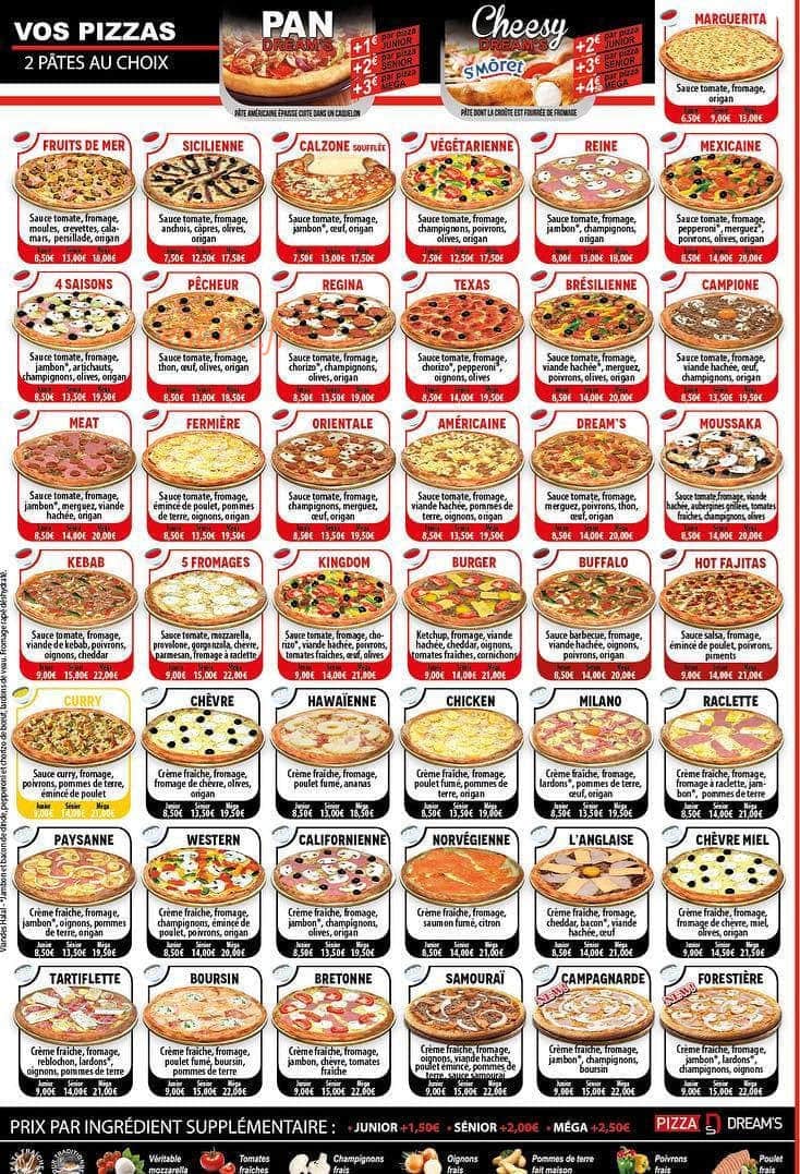 Dream's Pizza — carte page 2