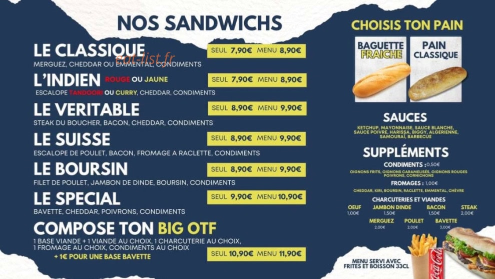 Carte et menu de Only The Food à Gretz Armainvilliers — Les sandwichs