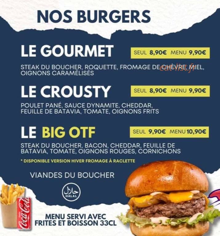 Carte et menu de Only The Food à Gretz Armainvilliers — Les burgers