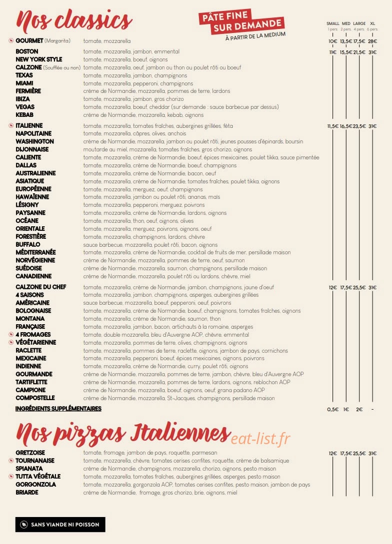 XL Pizza — carte page 2