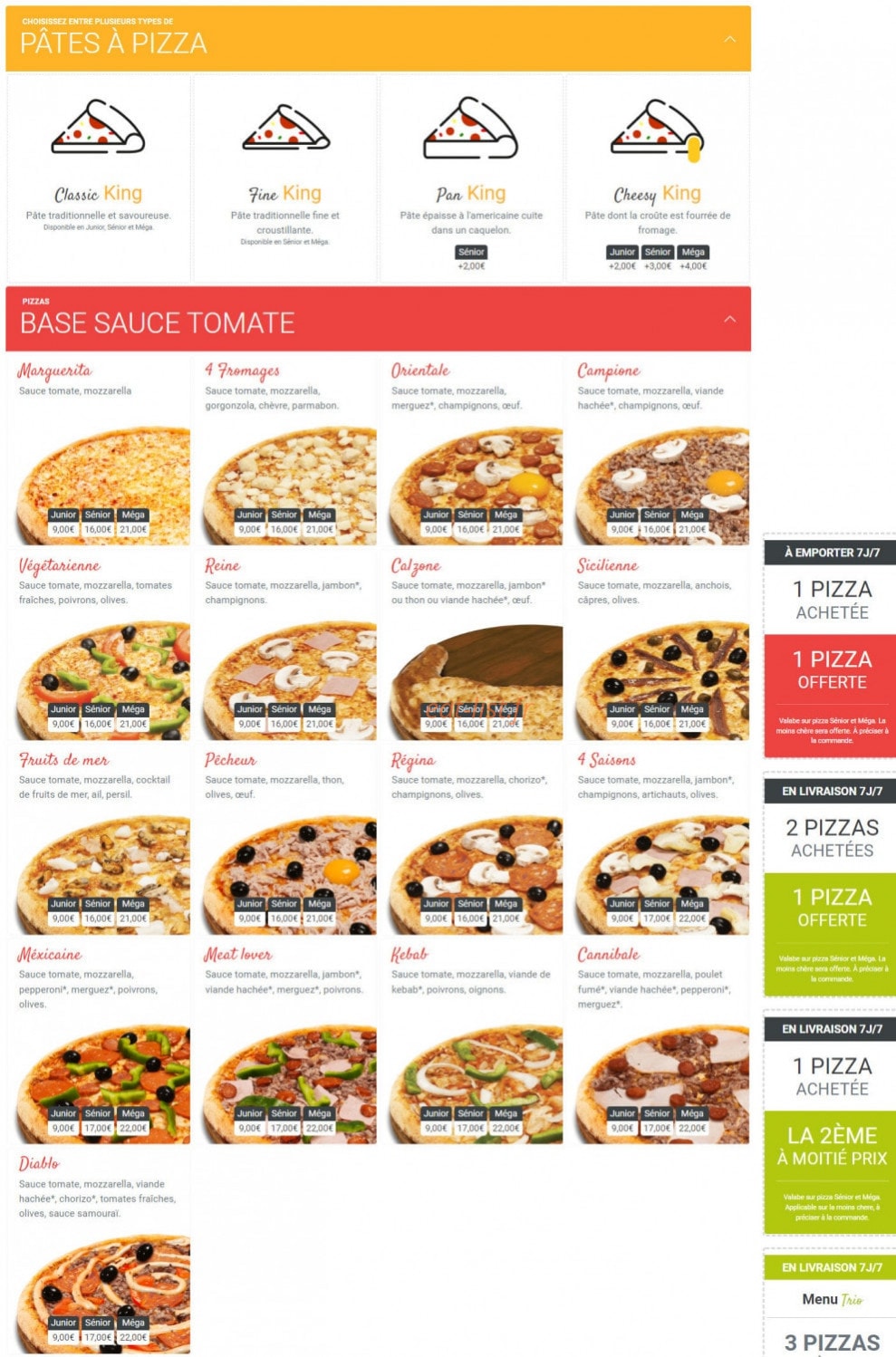 Pizza King — carte page 1