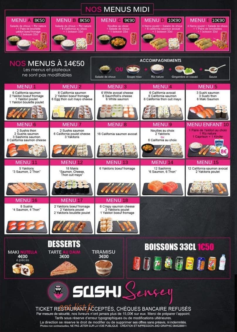 Carte et menu de Sushi sensey à Dammartin en Goele — Les menus, boissons, ...