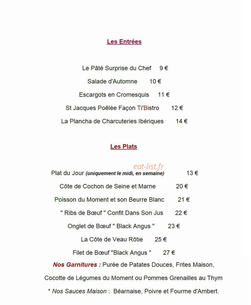 Le Ti'Bistro — carte page 1