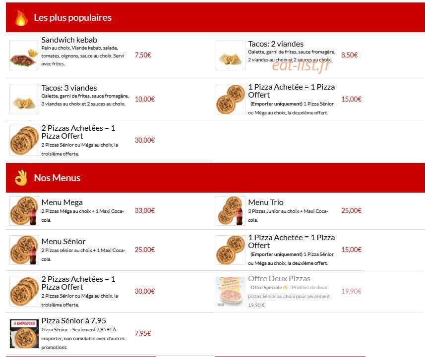 Diva Pizza — carte page 1
