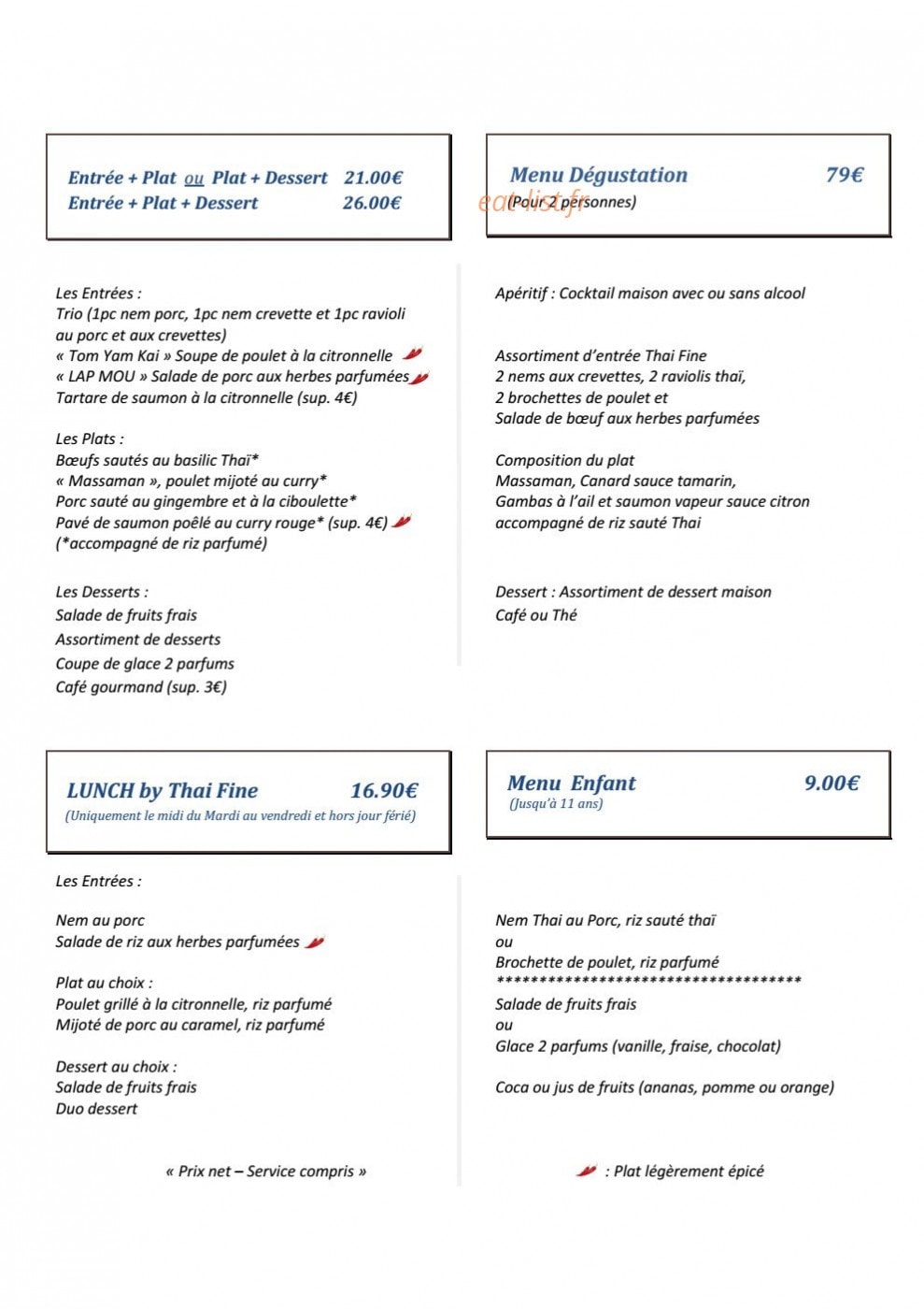Thai Fine — carte page 3