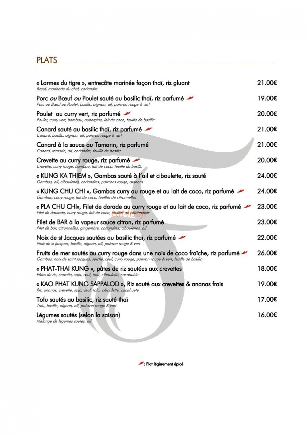 Thai Fine — carte page 2