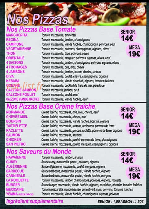 Yemma Pizza — carte page 2