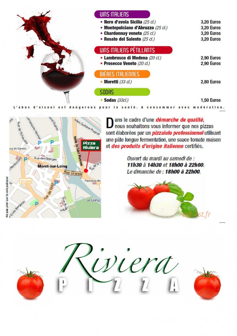 Riviera Pizza — carte page 1