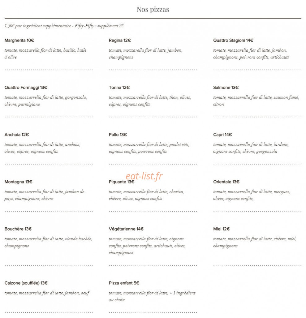 Felfel pizza — carte page 1