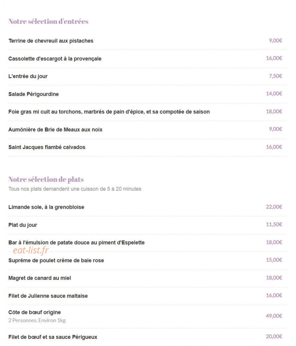 Auberge du Petit Morin — carte page 1