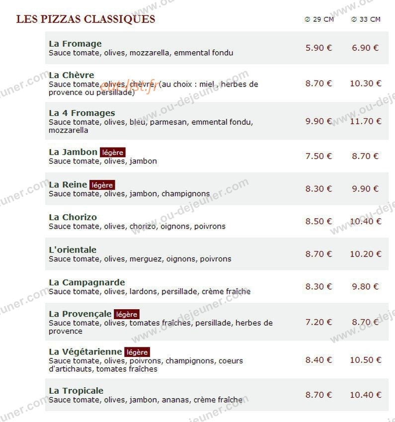 Le Kiosque à Pizzas — carte page 1