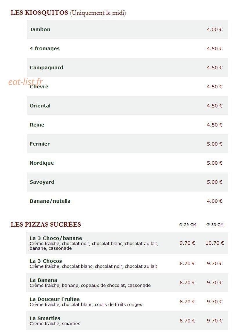 Le Kiosque à Pizzas — carte page 3