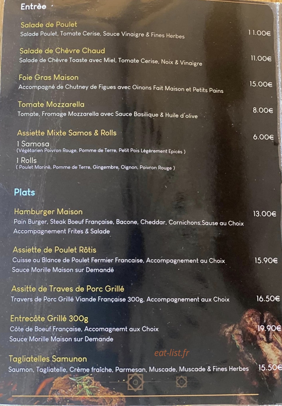 Carte et menu de Rotisserie Sara à La Ferte Sous Jouarre — Les entrées et plats