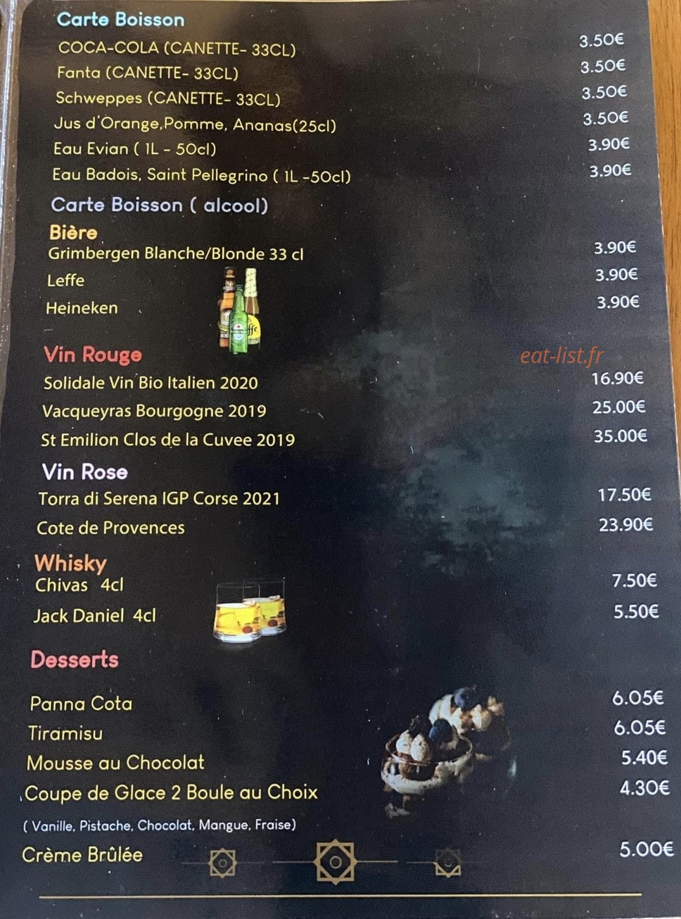 Carte et menu de Rotisserie Sara à La Ferte Sous Jouarre — Les vins, desserts, ...