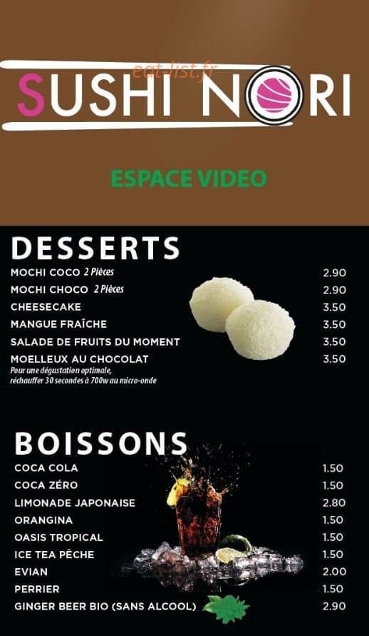 Carte et menu de Sushi nori à La Ferte Sous Jouarre — Les desserts et boissons