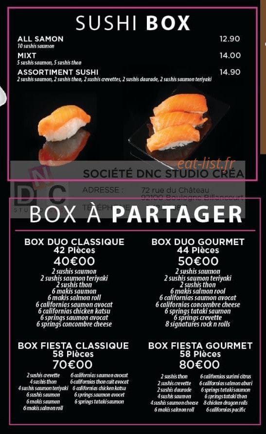 Carte et menu de Sushi nori à La Ferte Sous Jouarre — Les sushis box et box à partager