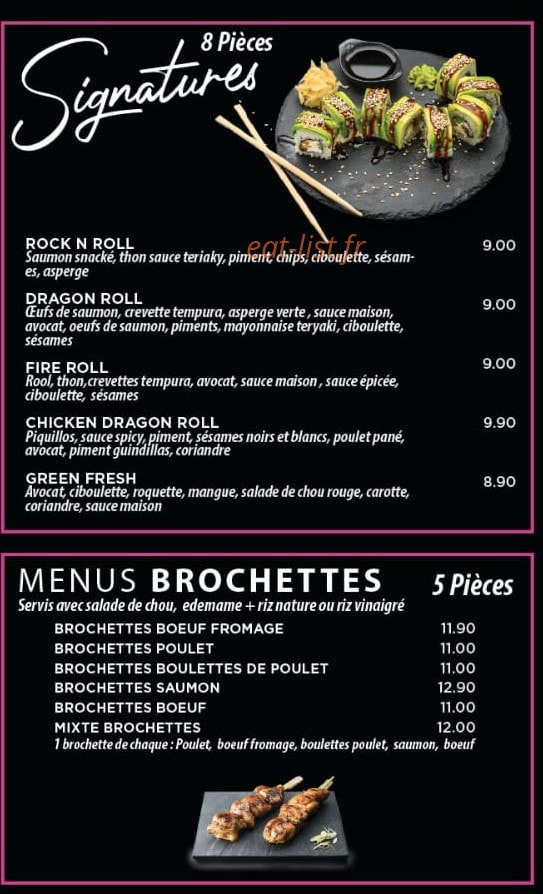 Carte et menu de Sushi nori à La Ferte Sous Jouarre — Les signatures et menus brochettes
