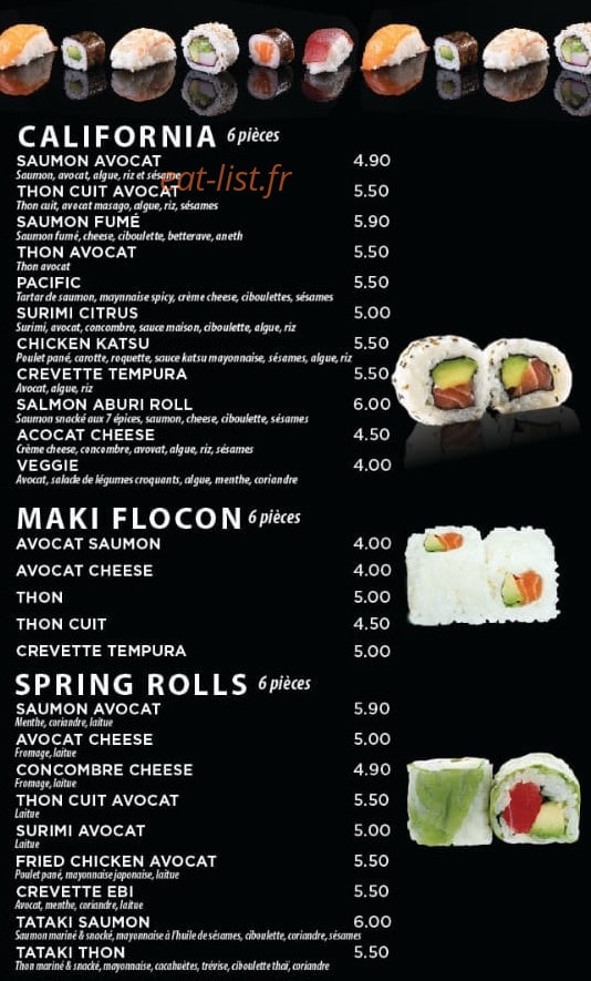 Carte et menu de Sushi nori à La Ferte Sous Jouarre — Les California, spring Rolls, …