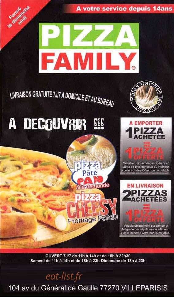 Family Pizza — carte page 1