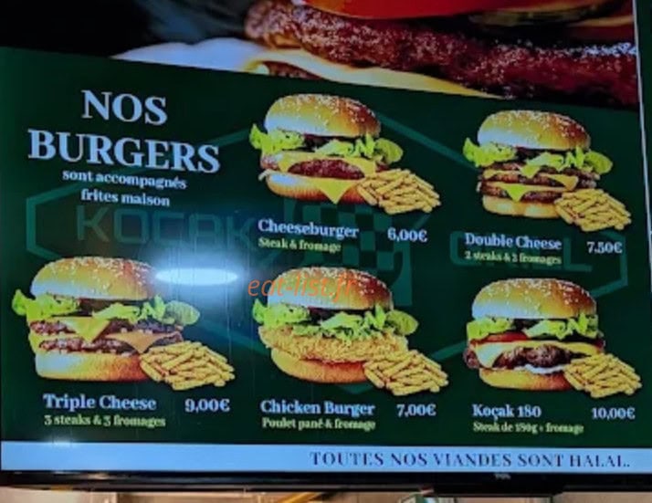 Carte et menu de Kocak Grill à Villeparisis — Les burgers