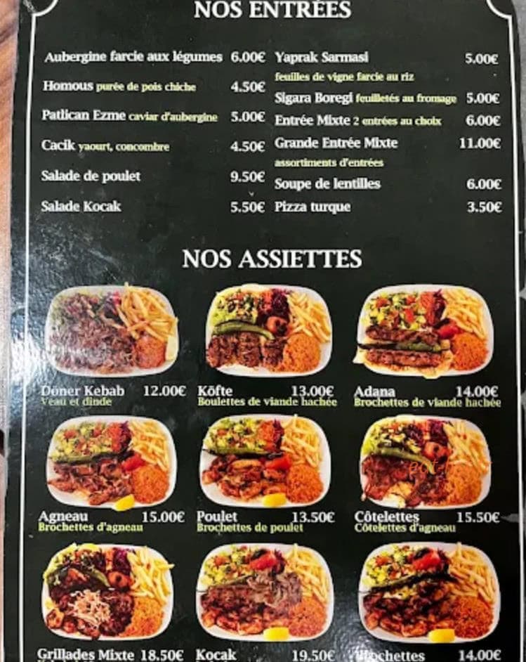 Carte et menu de Kocak Grill à Villeparisis — Les entrées, assiettes