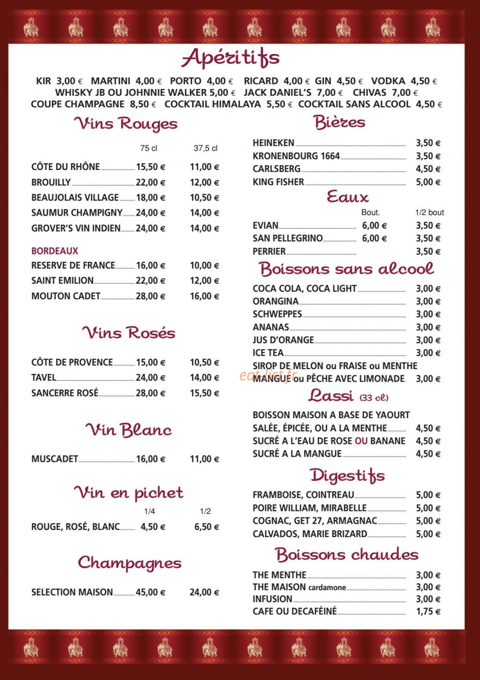 Le Maharaja — carte page 2