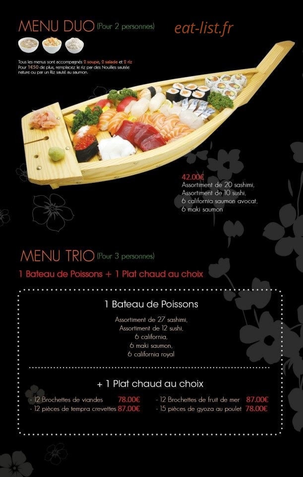 Carte et menu de Royal kyoto à Villeparisis — Menu duo, trio