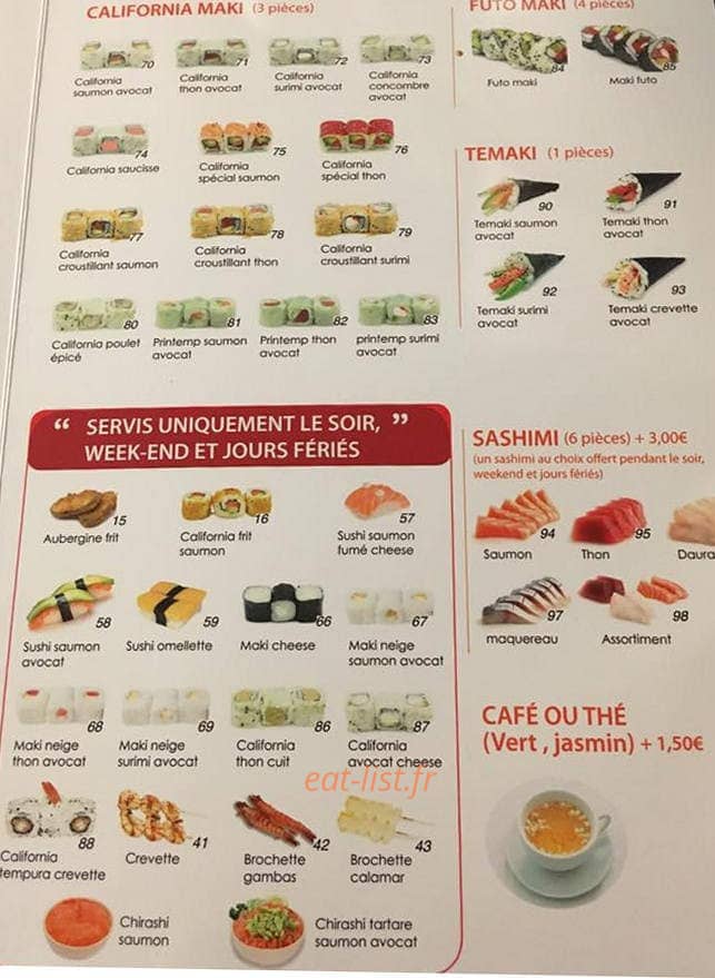 Carte et menu de Royal kyoto à Villeparisis — Les california maki, temaki