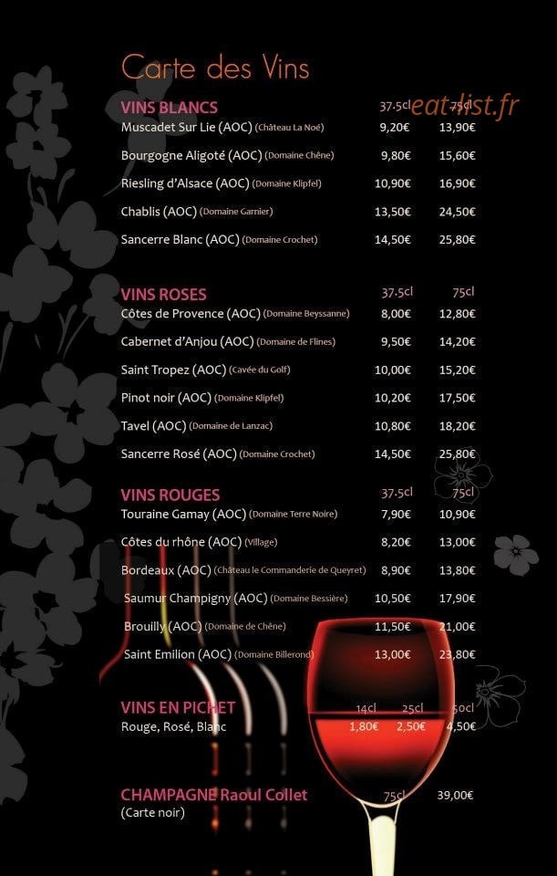Carte et menu de Royal kyoto à Villeparisis — Les vins