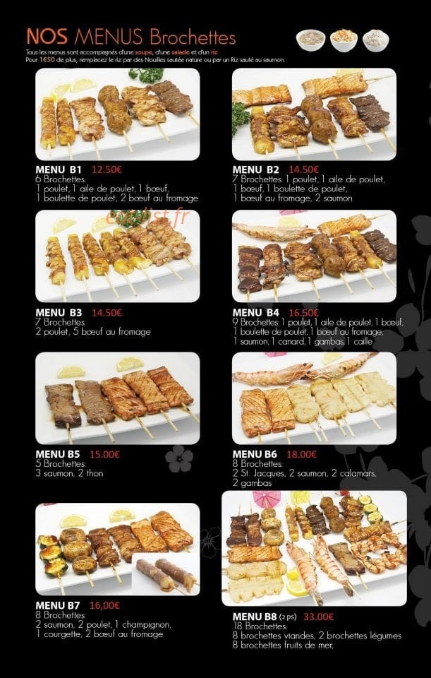 Carte et menu de Royal kyoto à Villeparisis — Menus brochettes