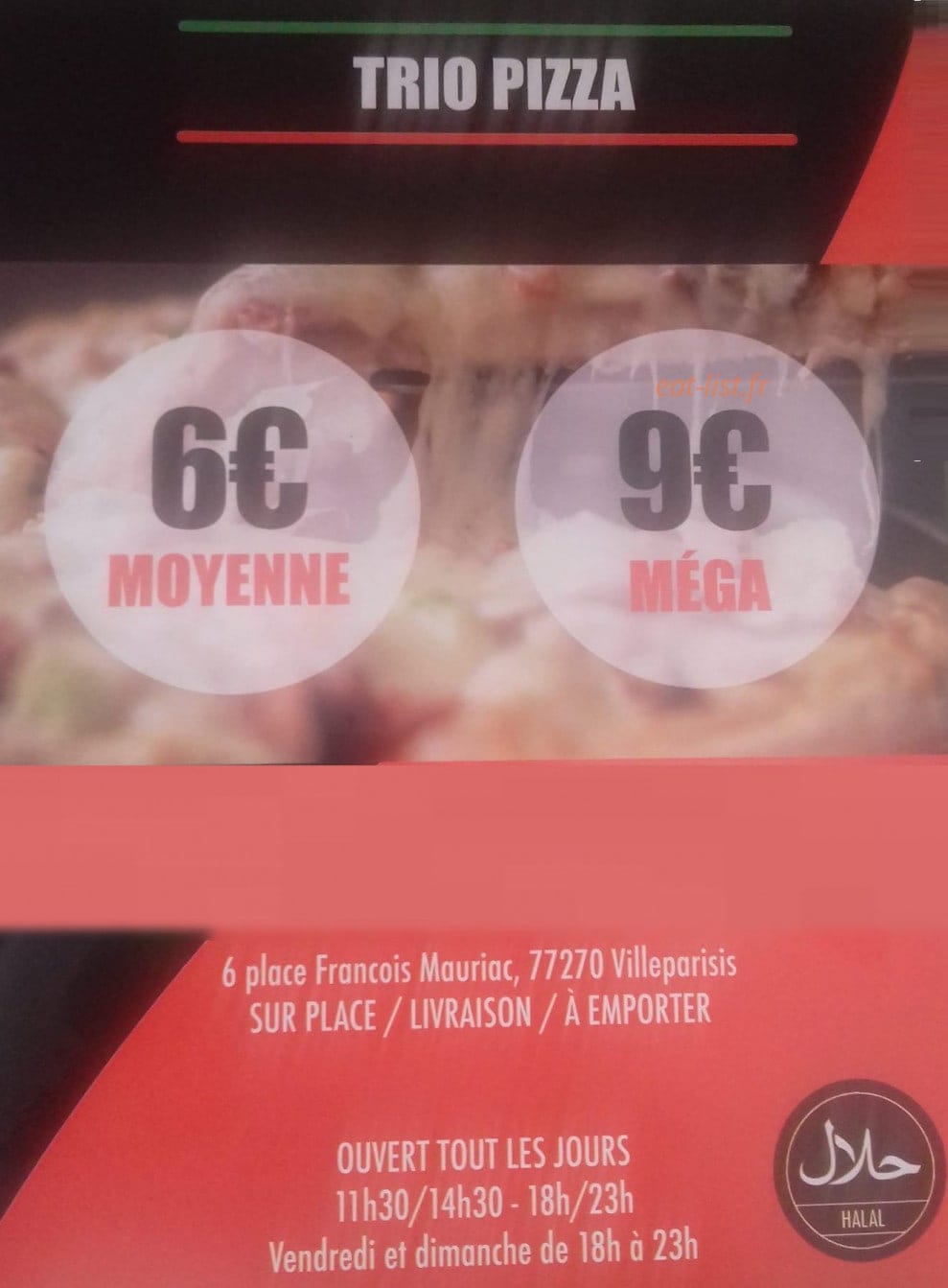 Trio Pizza — carte page 1