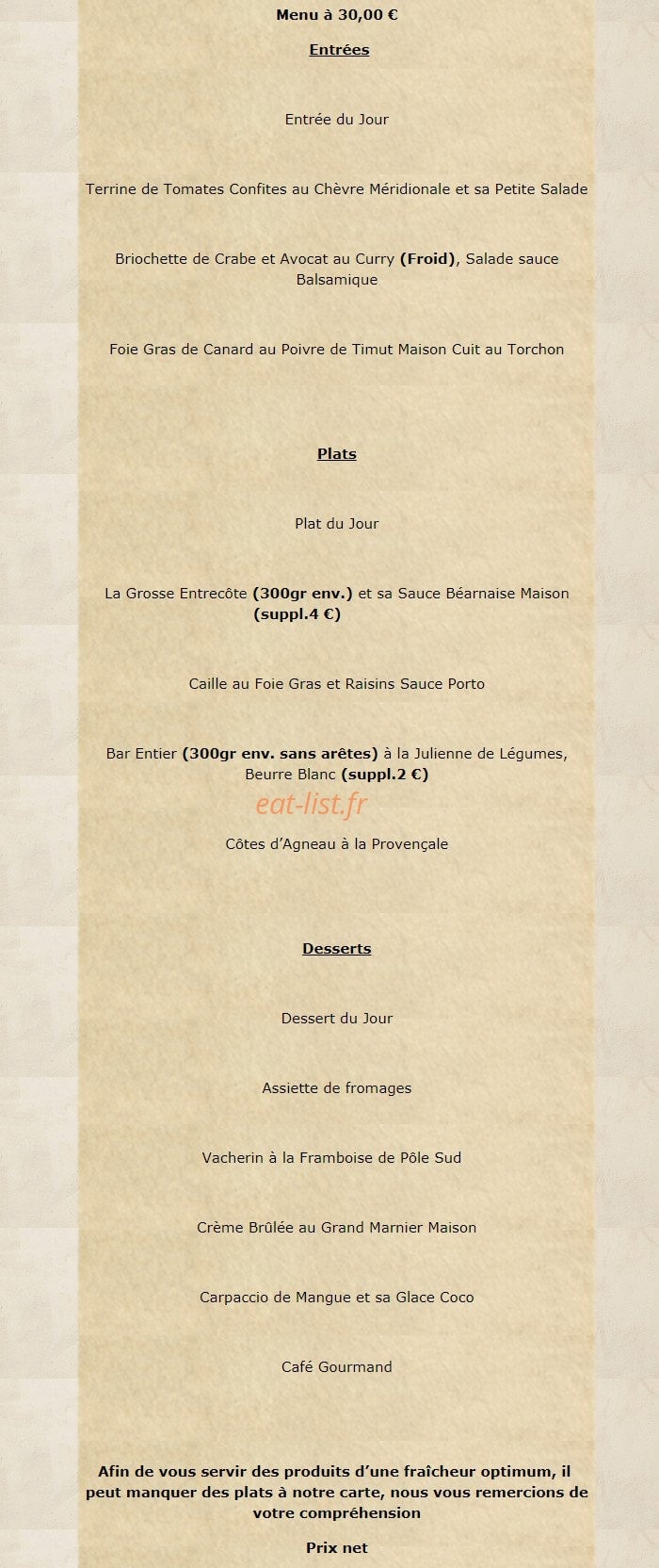 Le Restaurant — carte page 4