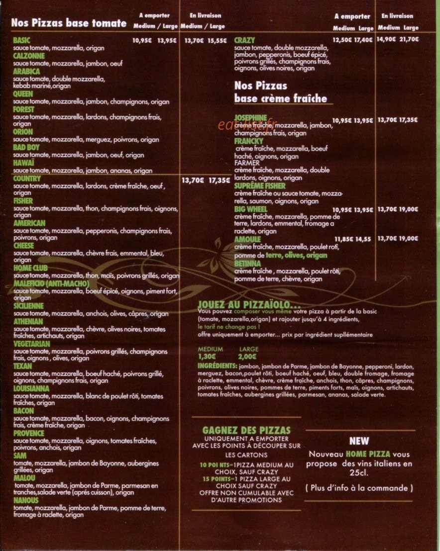 Home Pizza — carte page 3