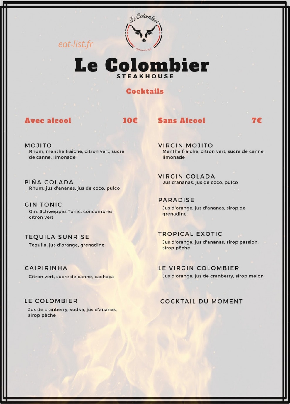 Le Colombier Steakhouse — carte page 9