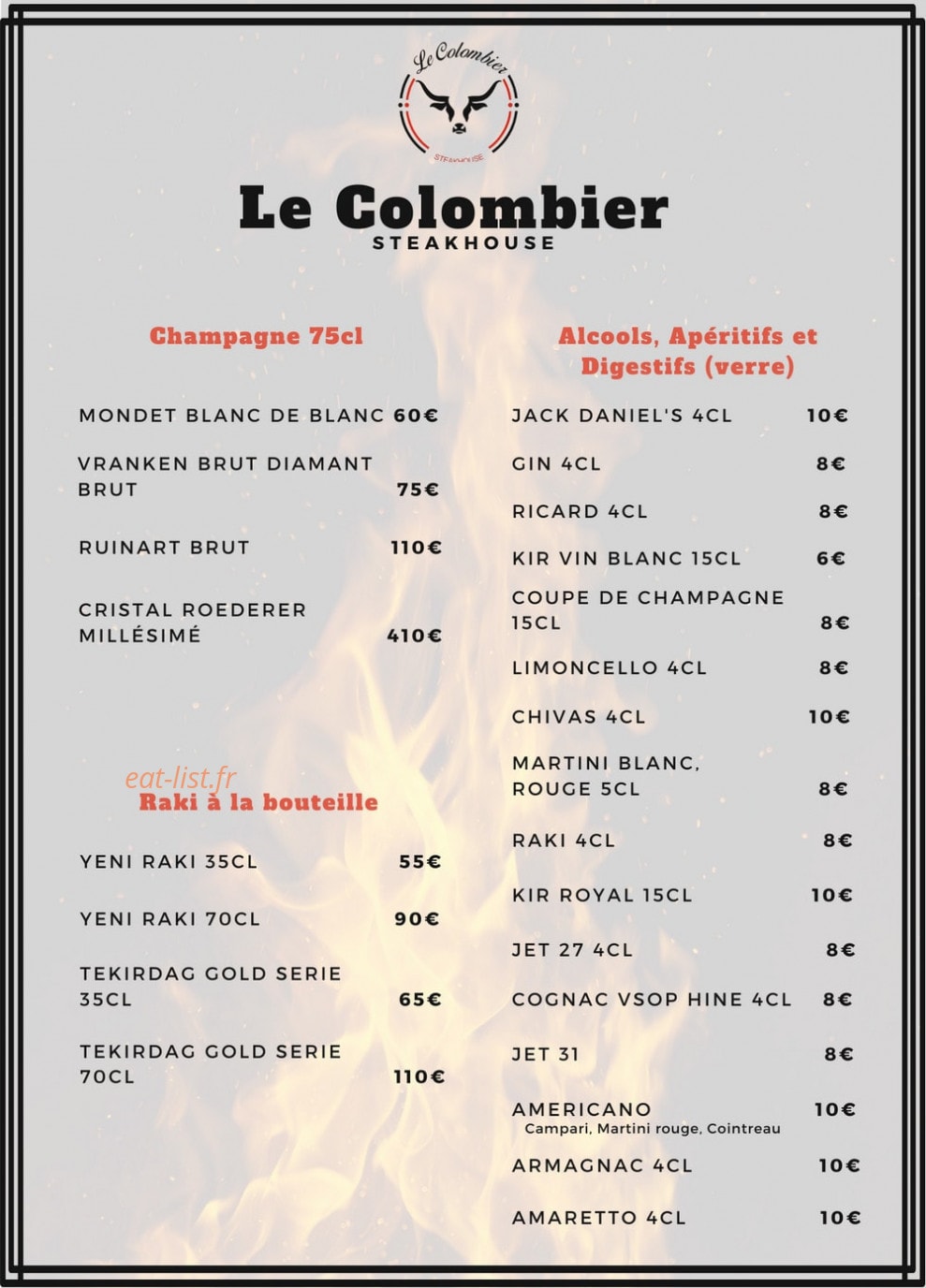 Le Colombier Steakhouse — carte page 8