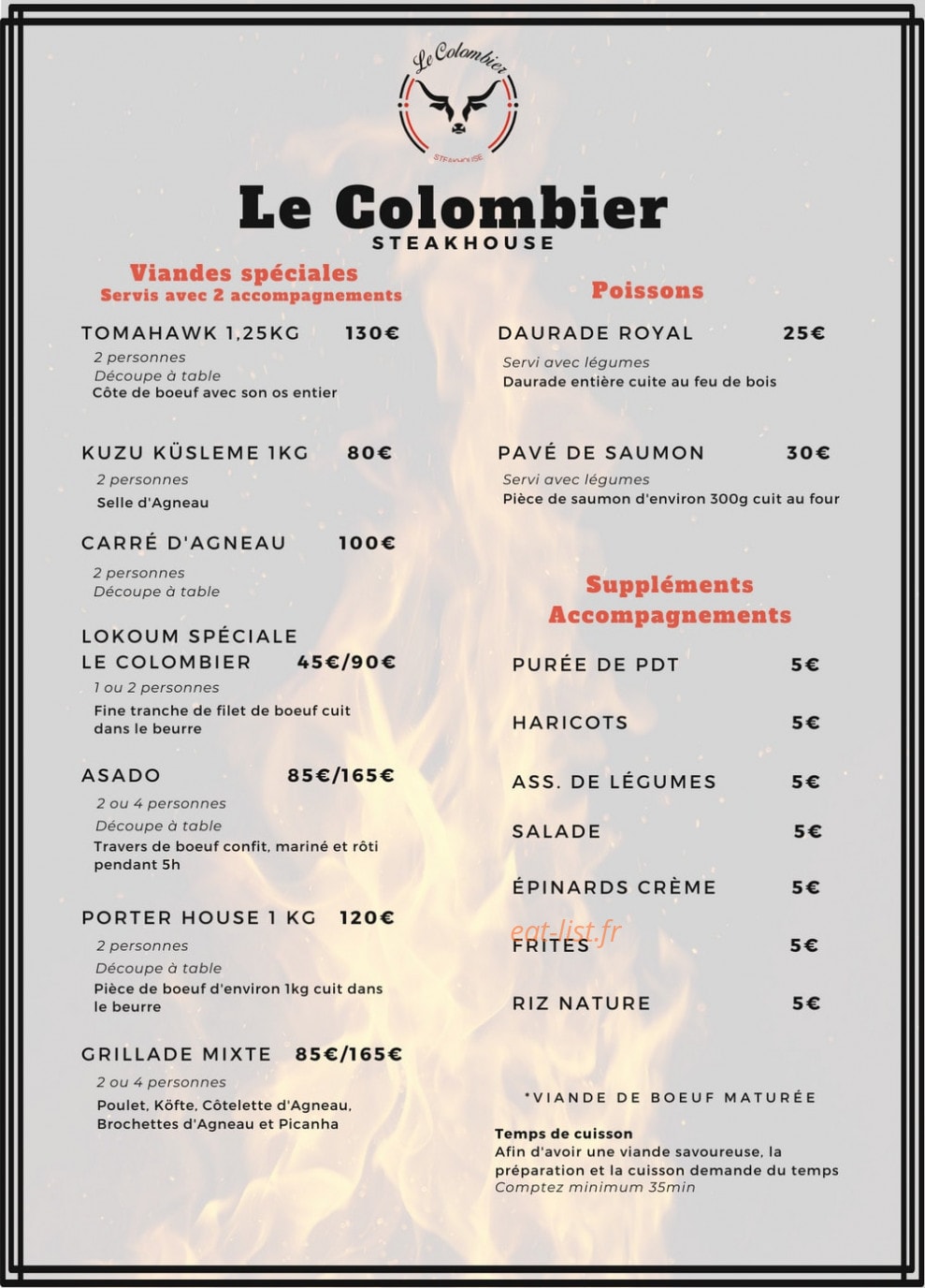 Le Colombier Steakhouse — carte page 3