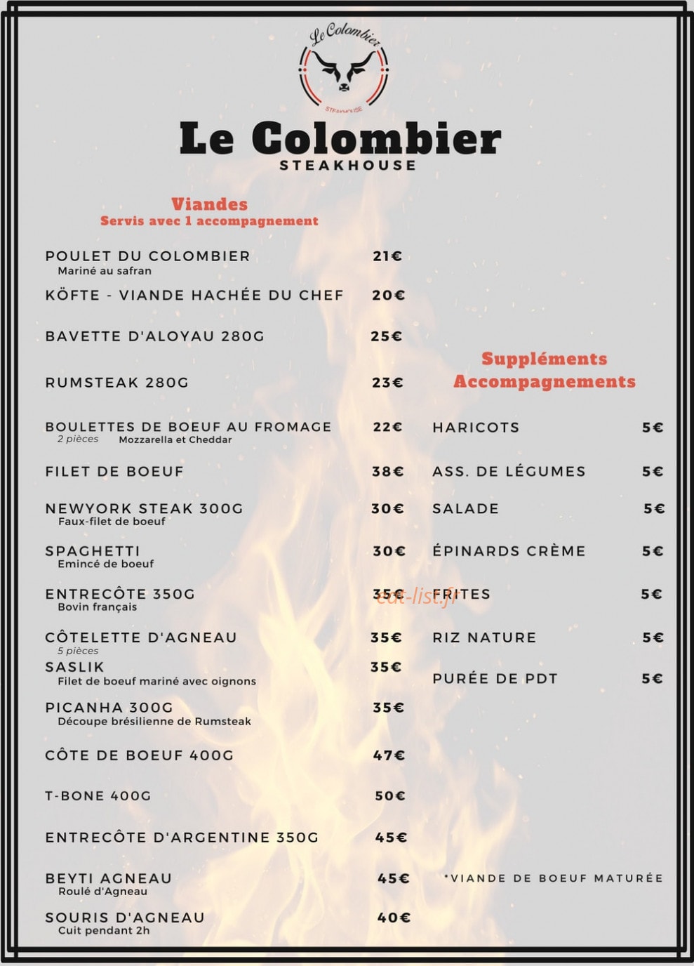Le Colombier Steakhouse — carte page 2