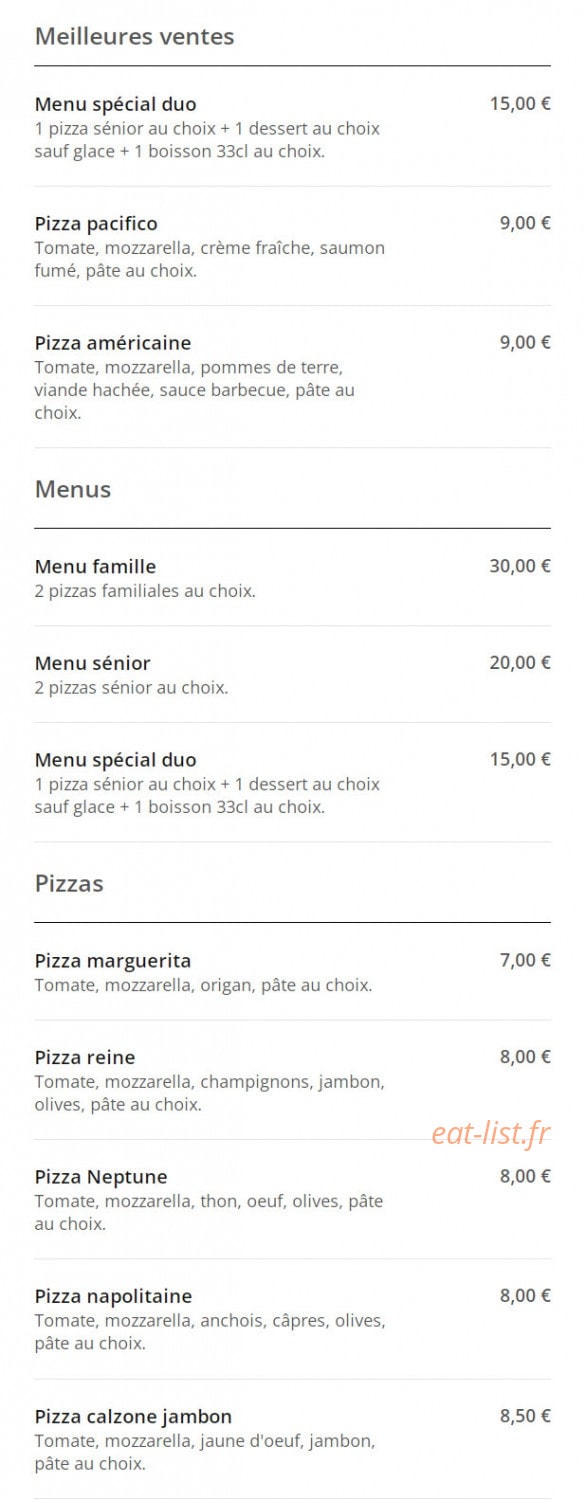 Maestro Pizza — carte page 1